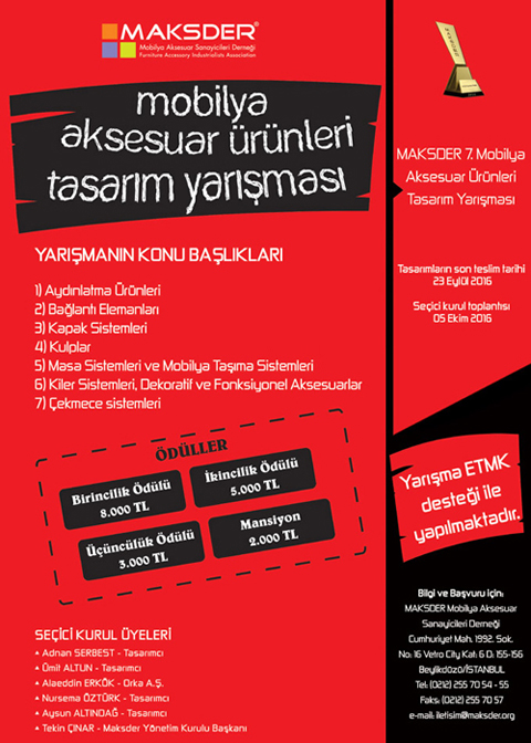 MAKSDER 7. Mobilya Aksesuar Ürünleri Tasarım Yarışması